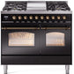 Ilve UPD40FNMPBKBLP Nostalgie Ii 40 Inch Dual Fuel Liquid Propane Freestanding Range In Glossy Black With Bronze Trim