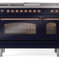 Ilve UP48FSNMPMBP Nostalgie Ii 48 Inch Dual Fuel Natural Gas Freestanding Range In Blue With Copper Trim