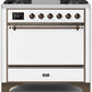 Ilve UM09FDQNS3WHB Majestic Ii 36 Inch Dual Fuel Natural Gas Freestanding Range In White With Bronze Trim