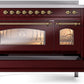 Ilve UPI486NMPBUG Nostalgie Ii 48 Inch Electric Freestanding Range In Burgundy With Brass Trim