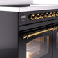 Ilve UPDI406NMPBKG Nostalgie Ii 40 Inch Electric Freestanding Range In Glossy Black With Brass Trim