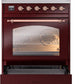 Ilve UPI304NMPBUP Nostalgie Ii 30 Inch Electric Freestanding Range In Burgundy With Copper Trim