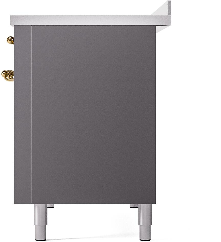 Ilve UPI486NMPMGG Nostalgie Ii 48 Inch Electric Freestanding Range In Matte Graphite With Brass Trim