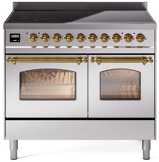 Ilve UPDI406NMPSSG Nostalgie Ii 40 Inch Electric Freestanding Range In Stainless Steel With Brass Trim