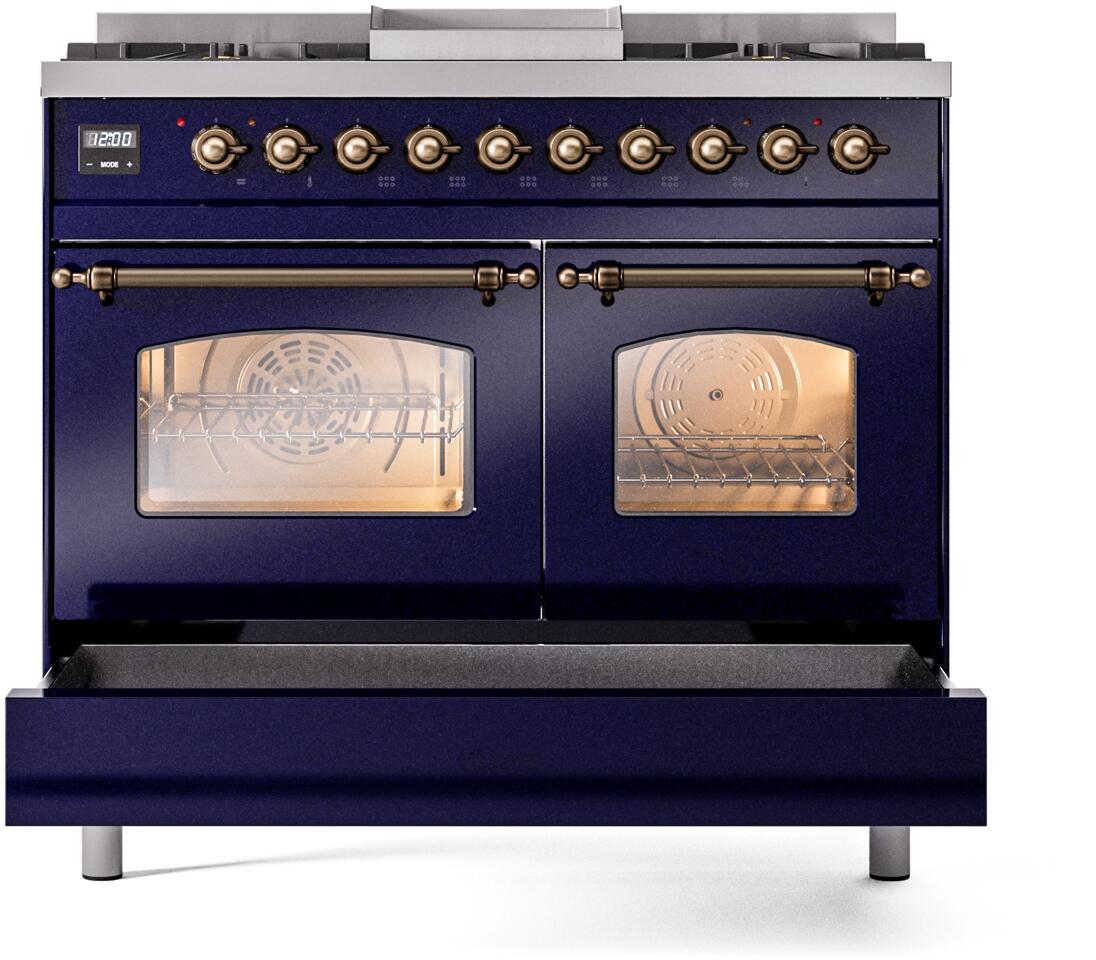 Ilve UPD40FNMPMBB Nostalgie Ii 40 Inch Dual Fuel Natural Gas Freestanding Range In Blue With Bronze Trim