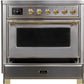 Ilve UMI09NS3SSG Majestic Ii 36 Inch Electric Freestanding Range In Stainless Steel With Brass Trim