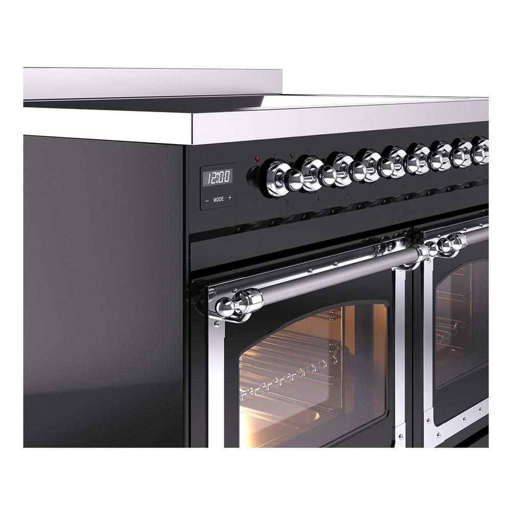 Ilve UNDI406NMPBKC Ilve Undi406Nmpbkc Nostalgie Ii Noblesse 40" Induction Range (Triple Glass Door, Glossy Black, Chrome)