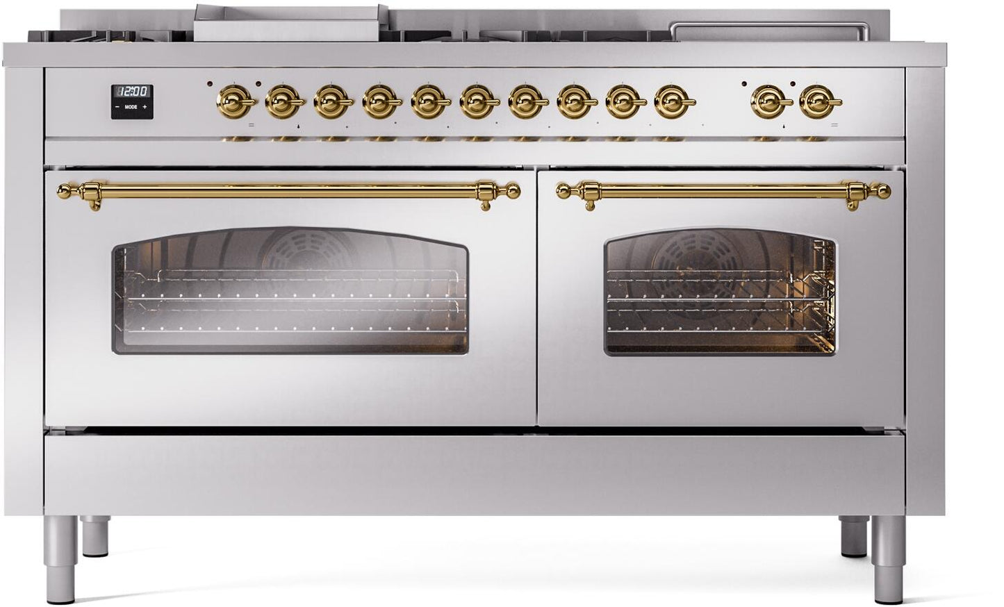 Ilve UP60FSNMPSSG Nostalgie Ii 60 Inch Dual Fuel Natural Gas Freestanding Range In Stainless Steel With Brass Trim