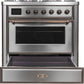 Ilve UM09FDNS3SSB Majestic Ii 36 Inch Dual Fuel Natural Gas Freestanding Range In Stainless Steel With Bronze Trim