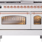 Ilve UP48FNMPWHP Nostalgie Ii 48 Inch Dual Fuel Natural Gas Freestanding Range In White With Copper Trim