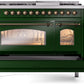 Ilve UP48FNMPEGBLP Nostalgie Ii 48 Inch Dual Fuel Liquid Propane Freestanding Range In Emerald Green With Bronze Trim