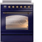 Ilve UPI304NMPMBB Nostalgie Ii 30 Inch Electric Freestanding Range In Blue With Bronze Trim