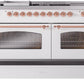 Ilve UP60FSNMPWHP Nostalgie Ii 60 Inch Dual Fuel Natural Gas Freestanding Range In White With Copper Trim