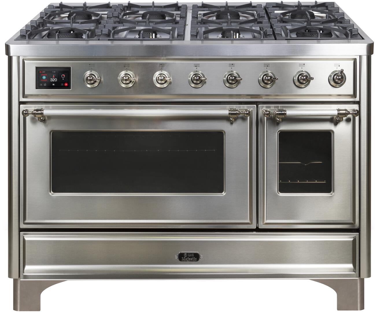 Ilve UM12FDNS3SSCLP Majestic Ii 48 Inch Dual Fuel Liquid Propane Freestanding Range In Stainless Steel With Chrome Trim