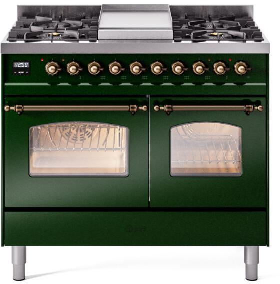 Ilve UPD40FNMPEGBLP Nostalgie Ii 40 Inch Dual Fuel Liquid Propane Freestanding Range In Emerald Green With Bronze Trim