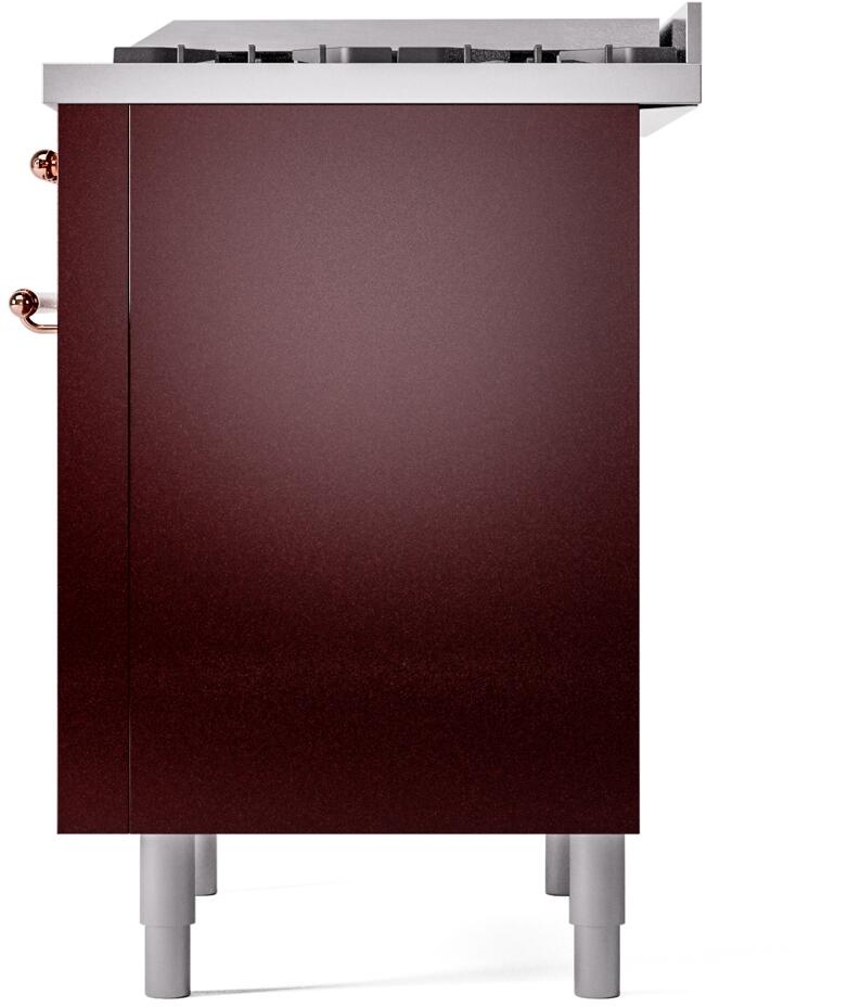 Ilve UP36FNMPBUP Nostalgie Ii 36 Inch Dual Fuel Natural Gas Freestanding Range In Burgundy With Copper Trim