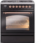 Ilve UP30NMPBKPLP Nostalgie Ii 30 Inch Dual Fuel Liquid Propane Freestanding Range In Glossy Black With Copper Trim