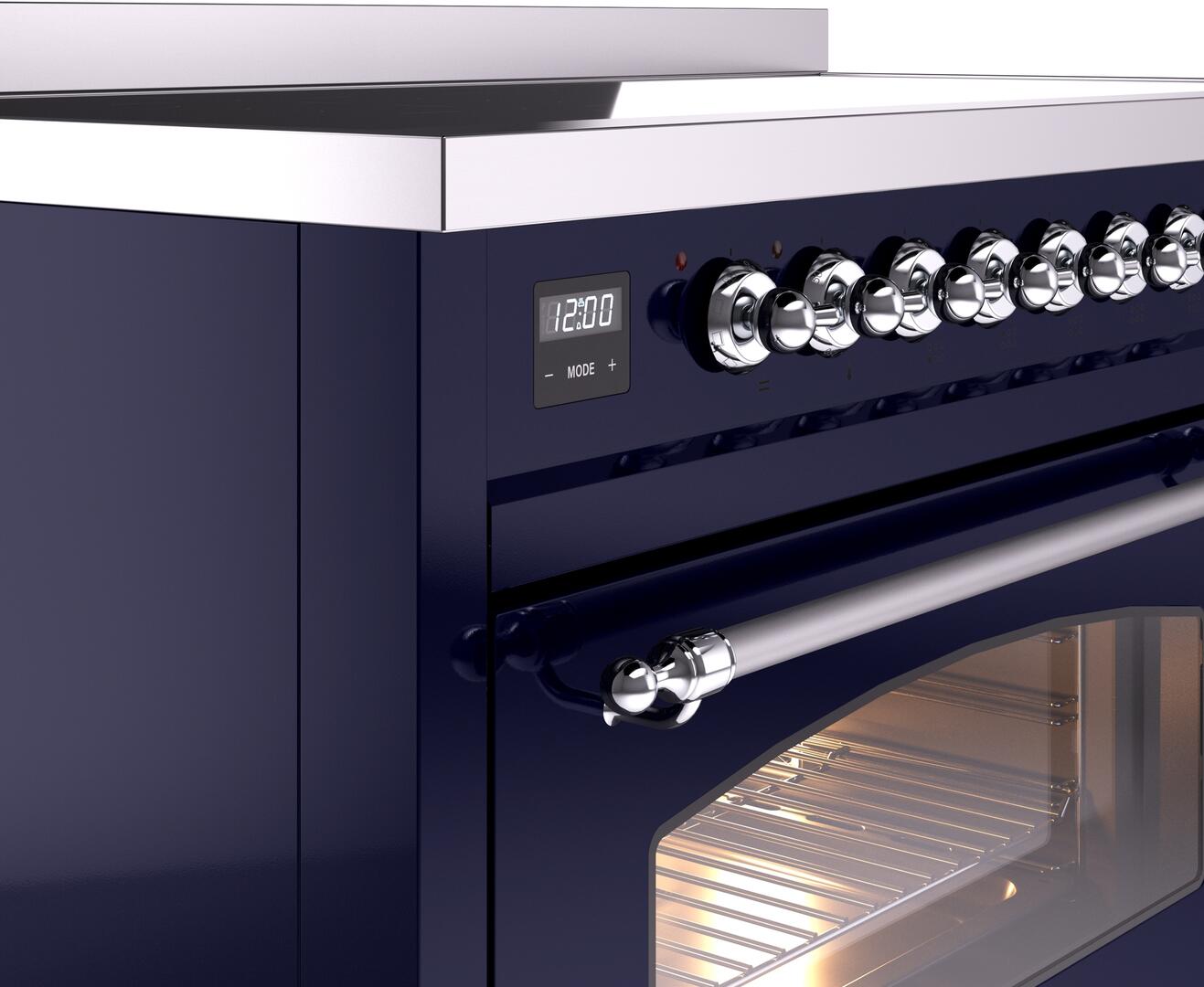 Ilve UPI486NMPMBC Nostalgie Ii 48 Inch Electric Freestanding Range In Blue With Chrome Trim