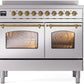 Ilve UPDI406NMPSSG Nostalgie Ii 40 Inch Electric Freestanding Range In Stainless Steel With Brass Trim