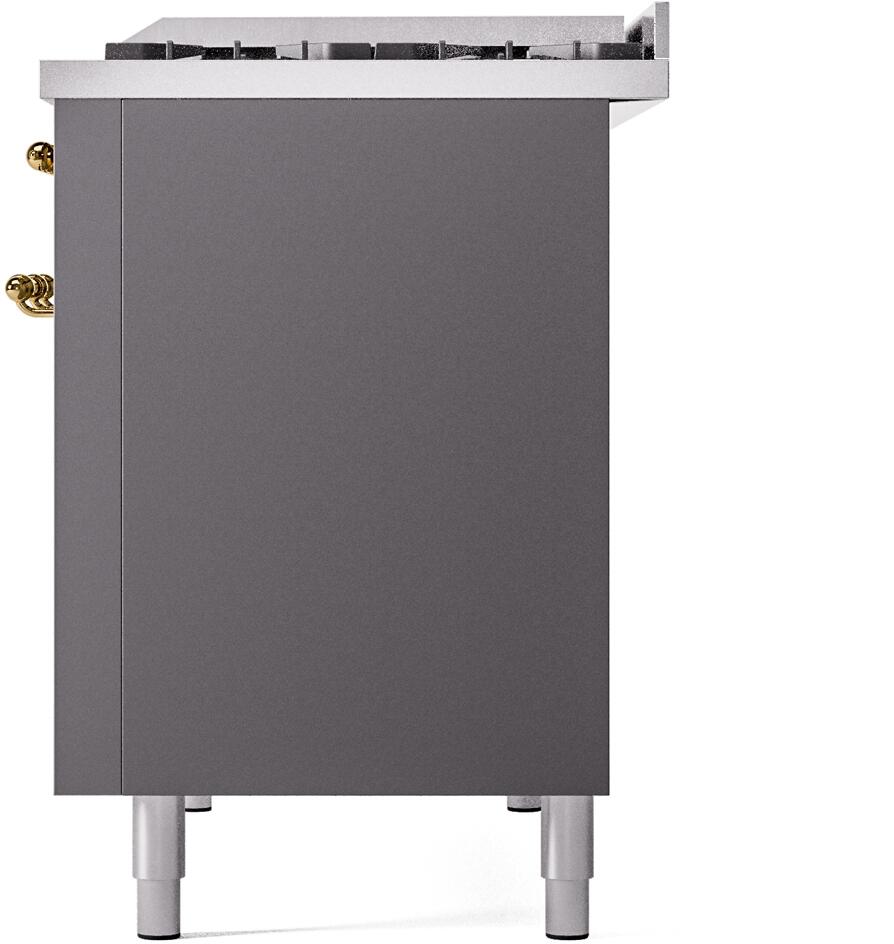 Ilve UP48FNMPMGGLP Nostalgie Ii 48 Inch Dual Fuel Liquid Propane Freestanding Range In Matte Graphite With Brass Trim