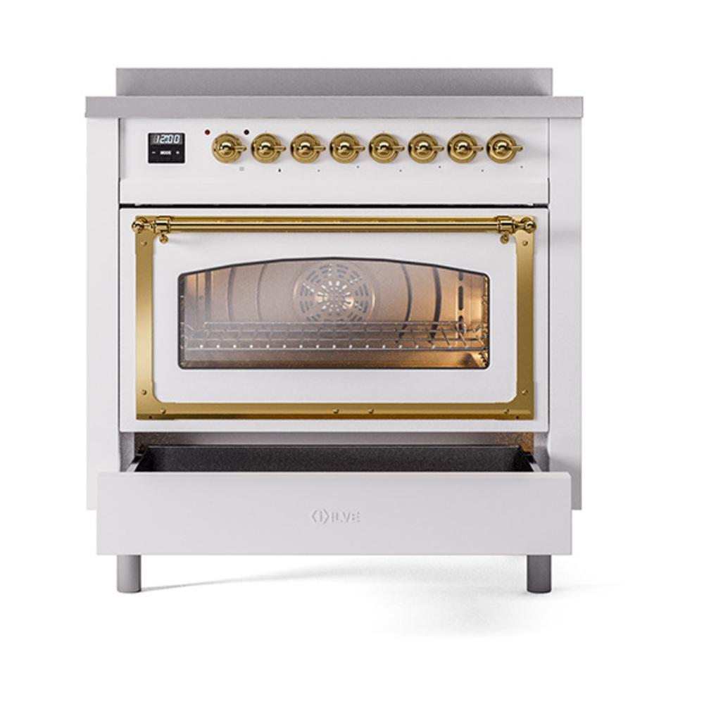 Ilve UNI366NMPWHG Ilve Uni366Nmpwhg Nostalgie Ii Noblesse 36" Induction Range (Triple Glass Door, White, Brass)