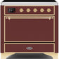 Ilve UMI09QNS3BUG Majestic Ii 36 Inch Electric Freestanding Range In Burgundy With Brass Trim