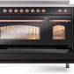 Ilve UPI486NMPBKP Nostalgie Ii 48 Inch Electric Freestanding Range In Glossy Black With Copper Trim