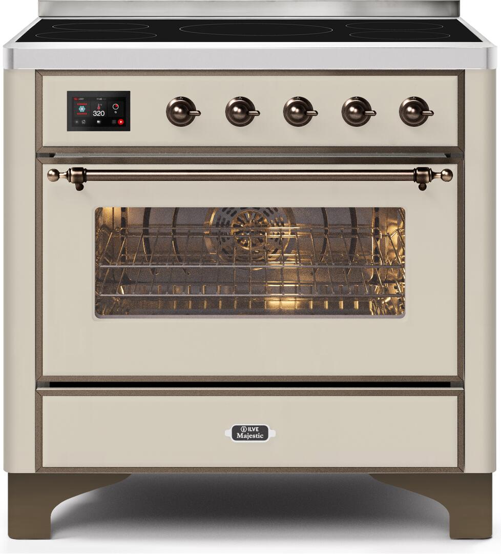 Ilve UMI09NS3AWB Majestic Ii 36 Inch Electric Freestanding Range In Antique White With Bronze Trim