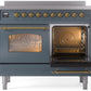 Ilve UPDI406NMPBGG Nostalgie Ii 40 Inch Electric Freestanding Range In Blue Grey With Brass Trim