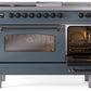 Ilve UP48FSNMPBGBLP Nostalgie Ii 48 Inch Dual Fuel Liquid Propane Freestanding Range In Blue Grey With Bronze Trim