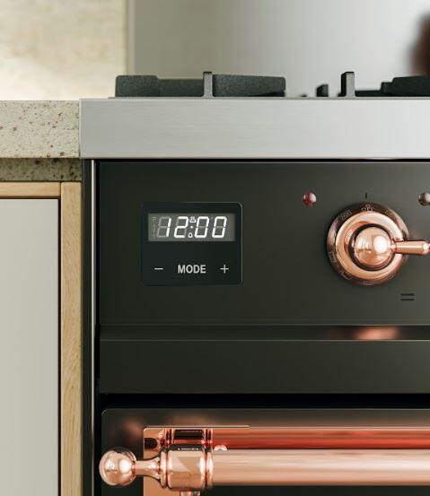 Ilve UPI366QNMPBKP Nostalgie Ii 36 Inch Electric Freestanding Range In Glossy Black With Copper Trim