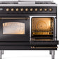 Ilve UPD40FNMPBKB Nostalgie Ii 40 Inch Dual Fuel Natural Gas Freestanding Range In Glossy Black With Bronze Trim