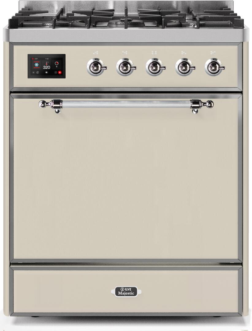 Ilve UM30DQNE3AWCLP Majestic Ii 30 Inch Dual Fuel Liquid Propane Freestanding Range In Antique White With Chrome Trim