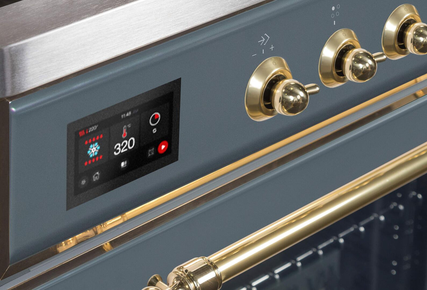 Ilve UMI30NE3BGG Majestic Ii 30 Inch Electric Freestanding Range In Blue Grey With Brass Trim