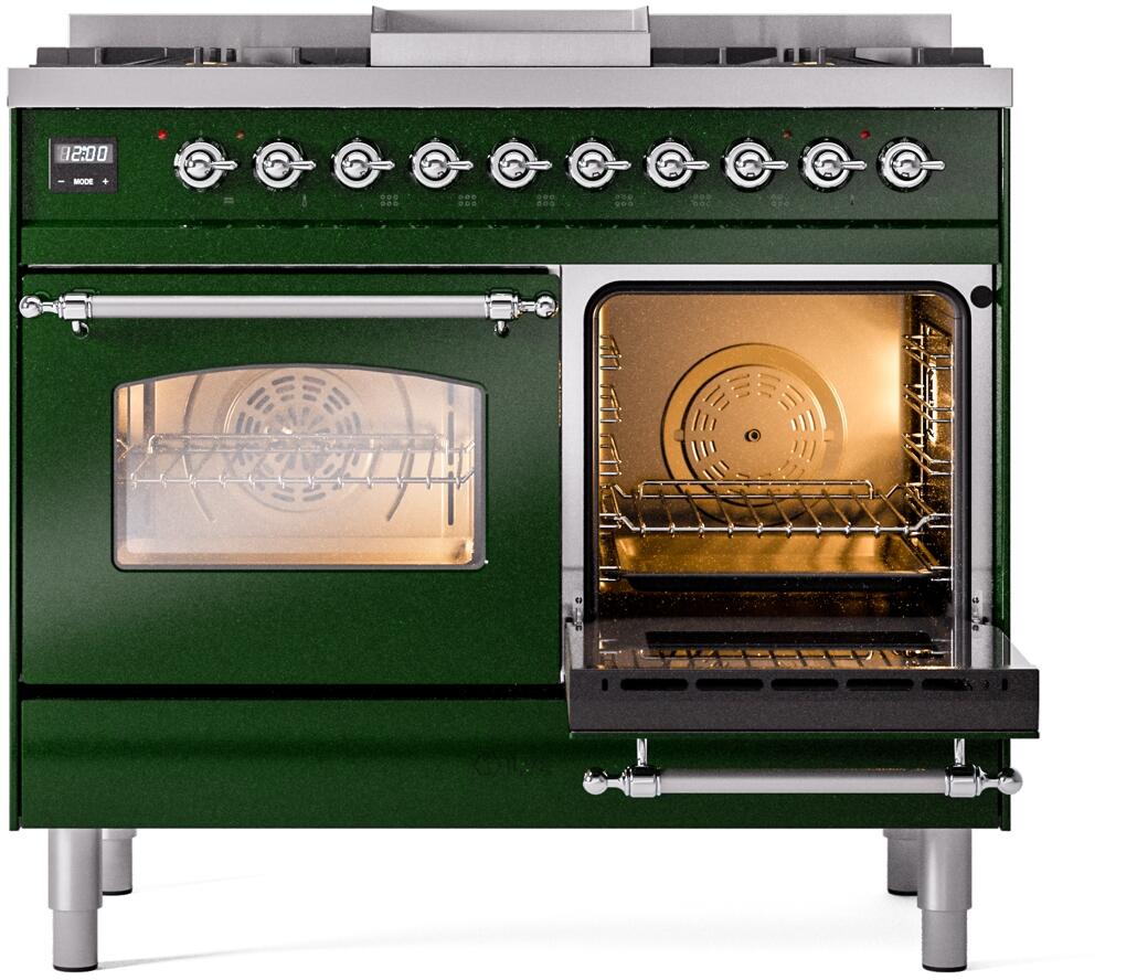 Ilve UPD40FNMPEGCLP Nostalgie Ii 40 Inch Dual Fuel Liquid Propane Freestanding Range In Emerald Green With Chrome Trim