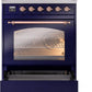 Ilve UPI304NMPMBP Nostalgie Ii 30 Inch Electric Freestanding Range In Blue With Copper Trim