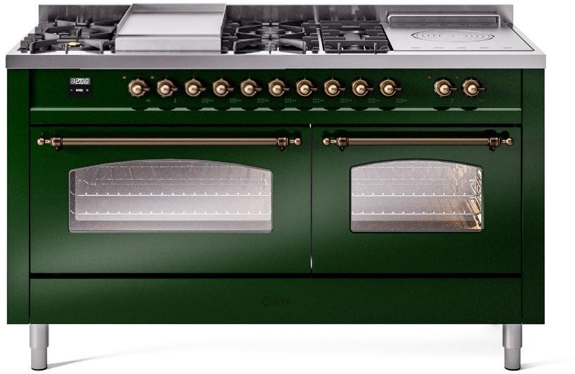 Ilve UP60FSNMPEGBLP Nostalgie Ii 60 Inch Dual Fuel Liquid Propane Freestanding Range In Emerald Green With Bronze Trim