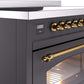 Ilve UPI486NMPMGG Nostalgie Ii 48 Inch Electric Freestanding Range In Matte Graphite With Brass Trim