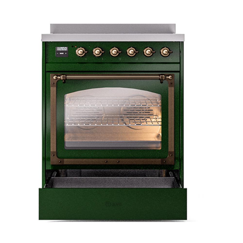 Ilve UNI304NMPEGB Ilve Uni304Nmpegb Nostalgie Ii Noblesse 30" Induction Range (Triple Glass Door, Emerald Green, Burnished)