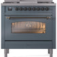 Ilve UP36FNMPBGBLP Nostalgie Ii 36 Inch Dual Fuel Liquid Propane Freestanding Range In Blue Grey With Bronze Trim