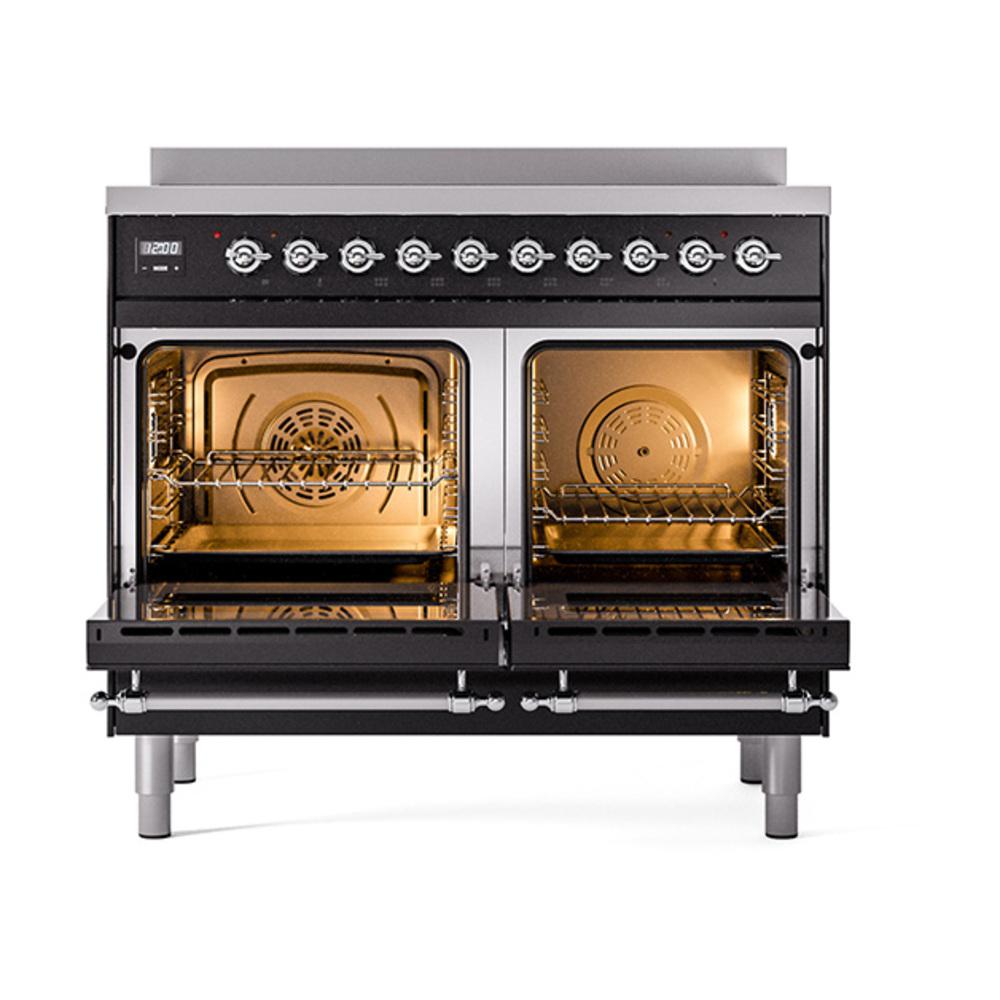 Ilve UNDI406NMPBKC Ilve Undi406Nmpbkc Nostalgie Ii Noblesse 40" Induction Range (Triple Glass Door, Glossy Black, Chrome)