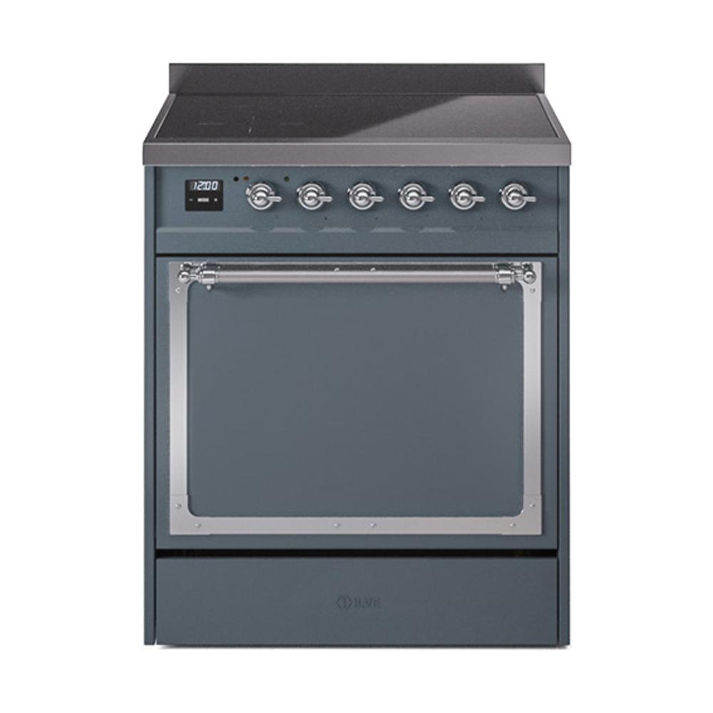 Ilve UNI304QNMPBGC Ilve Uni304Qnmpbgc Nostalgie Ii Noblesse 30" Induction Range (Solid Door, Blue Grey, Chrome)