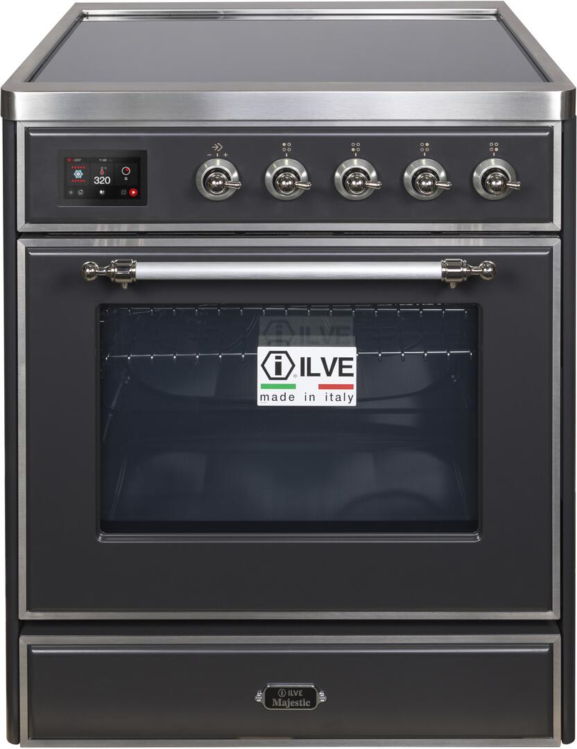 Ilve UMI30NE3MGC Majestic Ii 30 Inch Electric Freestanding Range In Matte Graphite With Chrome Trim