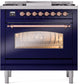 Ilve UP36FNMPMBPLP Nostalgie Ii 36 Inch Dual Fuel Liquid Propane Freestanding Range In Blue With Copper Trim