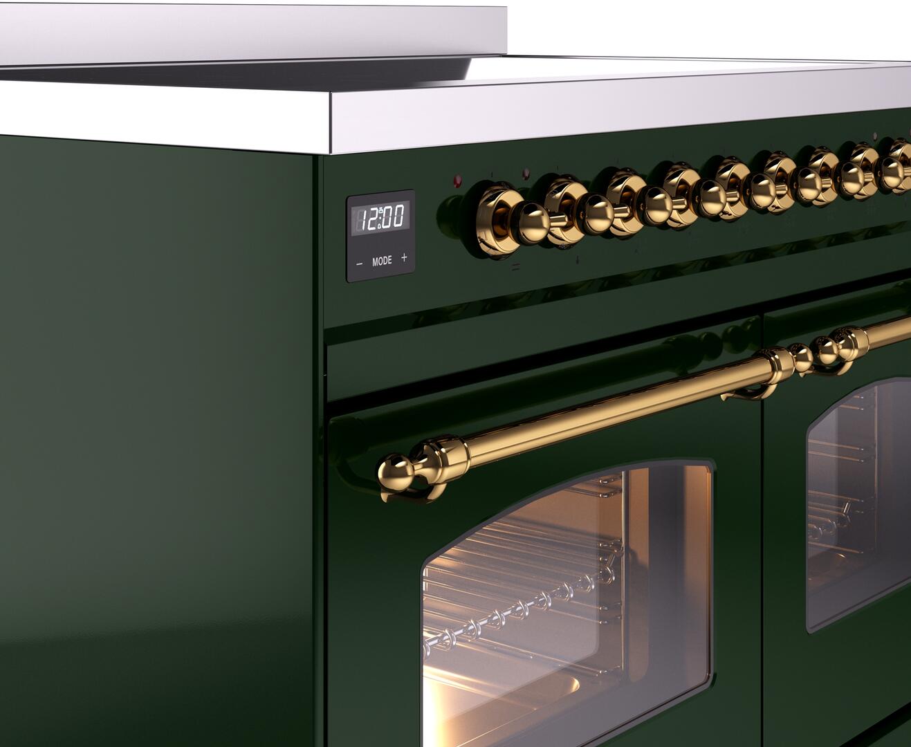 Ilve UPDI406NMPEGG Nostalgie Ii 40 Inch Electric Freestanding Range In Emerald Green With Brass Trim