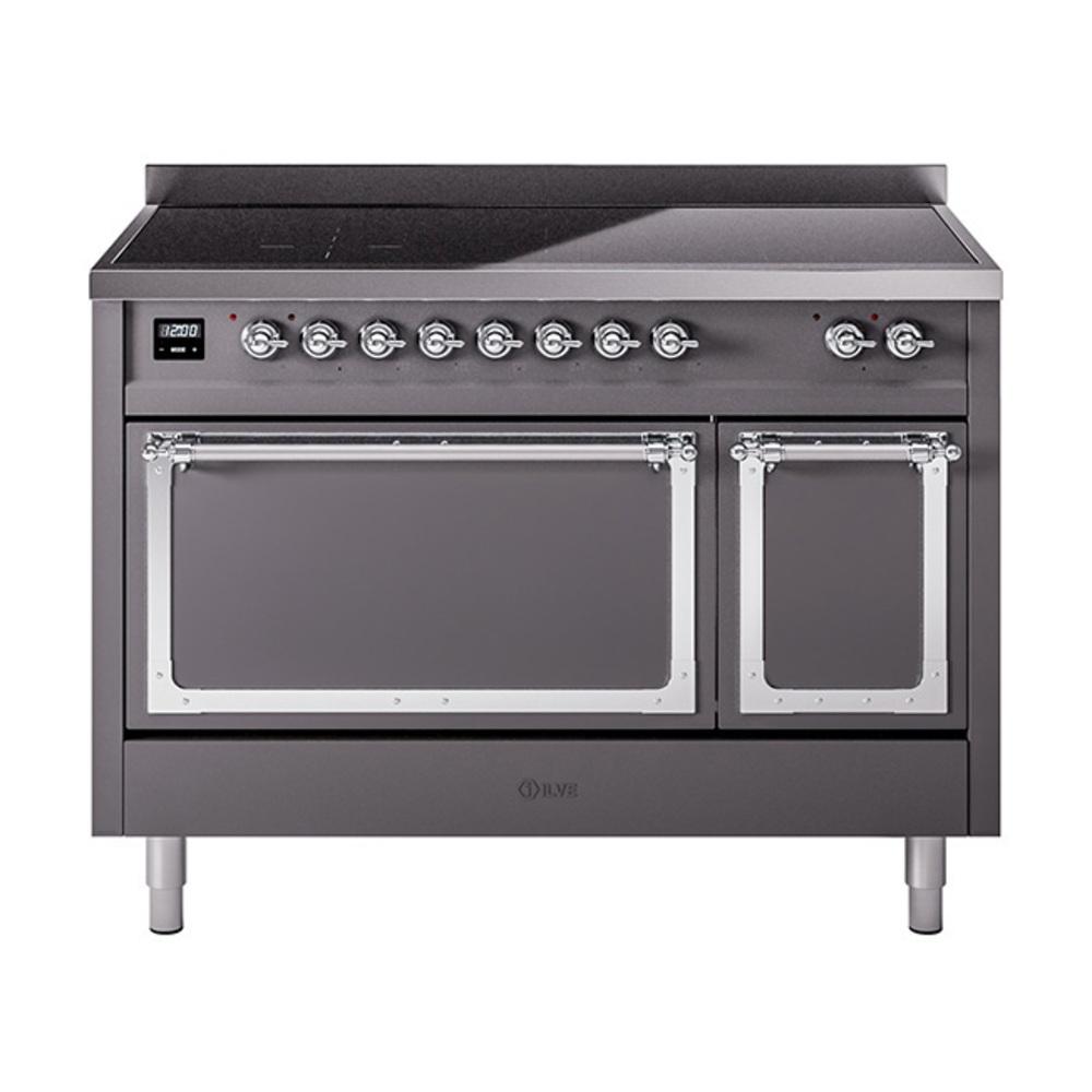 Ilve UNI486QNMPMGC Ilve Uni486Qnmpmgc Nostalgie Ii Noblesse 48" Induction Range (Solid Door, Graphite Matte, Chrome)