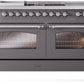 Ilve UP60FSNMPMGCLP Nostalgie Ii 60 Inch Dual Fuel Liquid Propane Freestanding Range In Matte Graphite With Chrome Trim