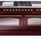 Ilve UP60FSNMPBUGLP Nostalgie Ii 60 Inch Dual Fuel Liquid Propane Freestanding Range In Burgundy With Brass Trim