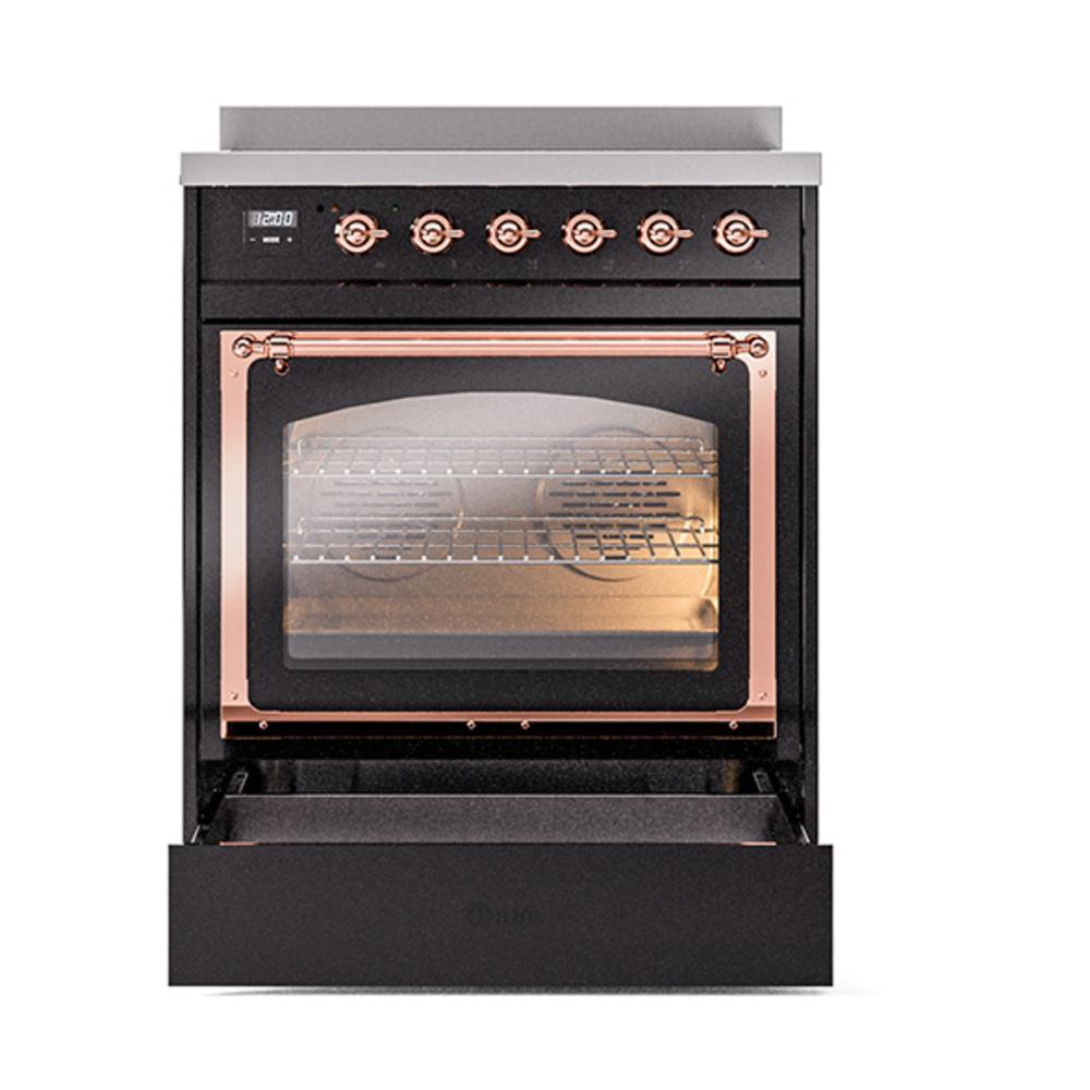 Ilve UNI304NMPBKP Ilve Uni304Nmpbkp Nostalgie Ii Noblesse 30" Induction Range (Triple Glass Door, Glossy Black, Copper)