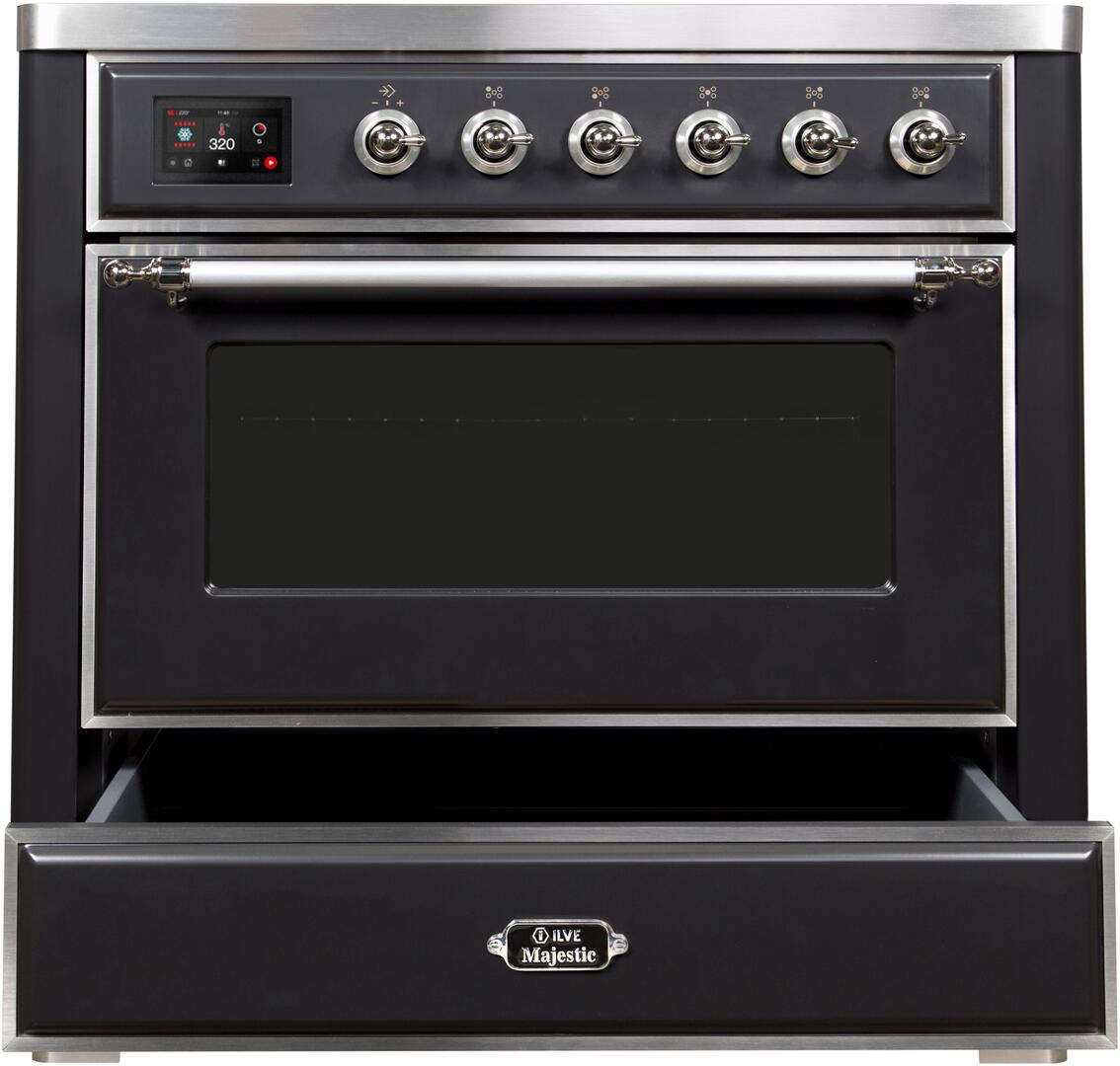 Ilve UMI09NS3MGC Majestic Ii 36 Inch Electric Freestanding Range In Matte Graphite With Chrome Trim